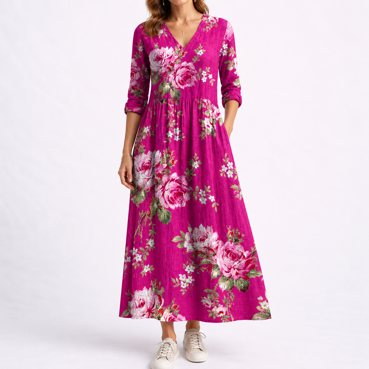 Amber | Midi jurk voor dames met bloemenprint - Paars