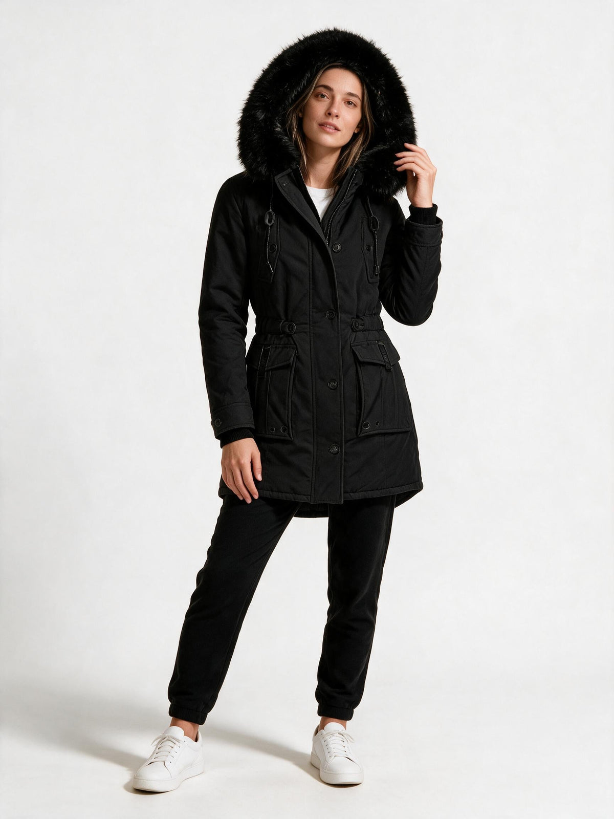 Annemarie | Winterparka dames met capuchon - Zwart