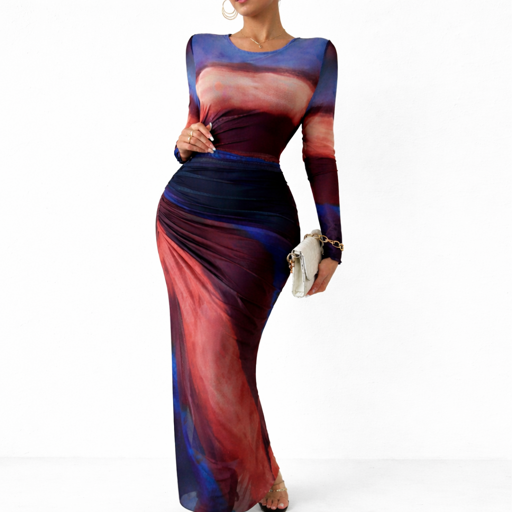 Anouk | Maxi jurk met lange mouwen - Marinepaars