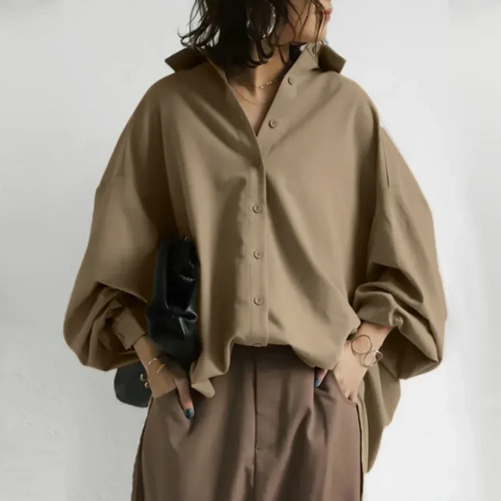 Anouk | Oversized blouse voor dames met pofmouwen - Kaki