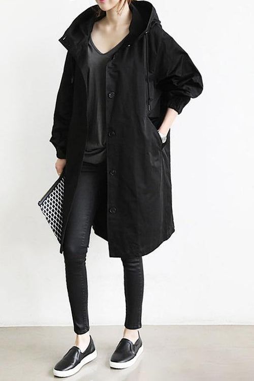 Aukje | Trenchcoat met capuchon voor dames - Zwart