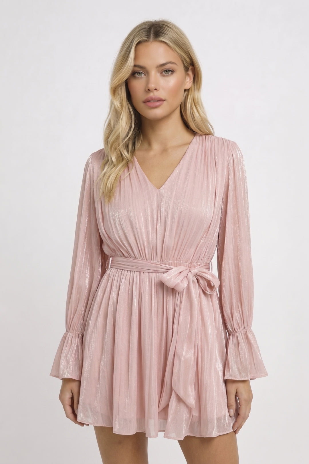 Barbara | Mini jurk dames met diepe V-hals - Lichtroze