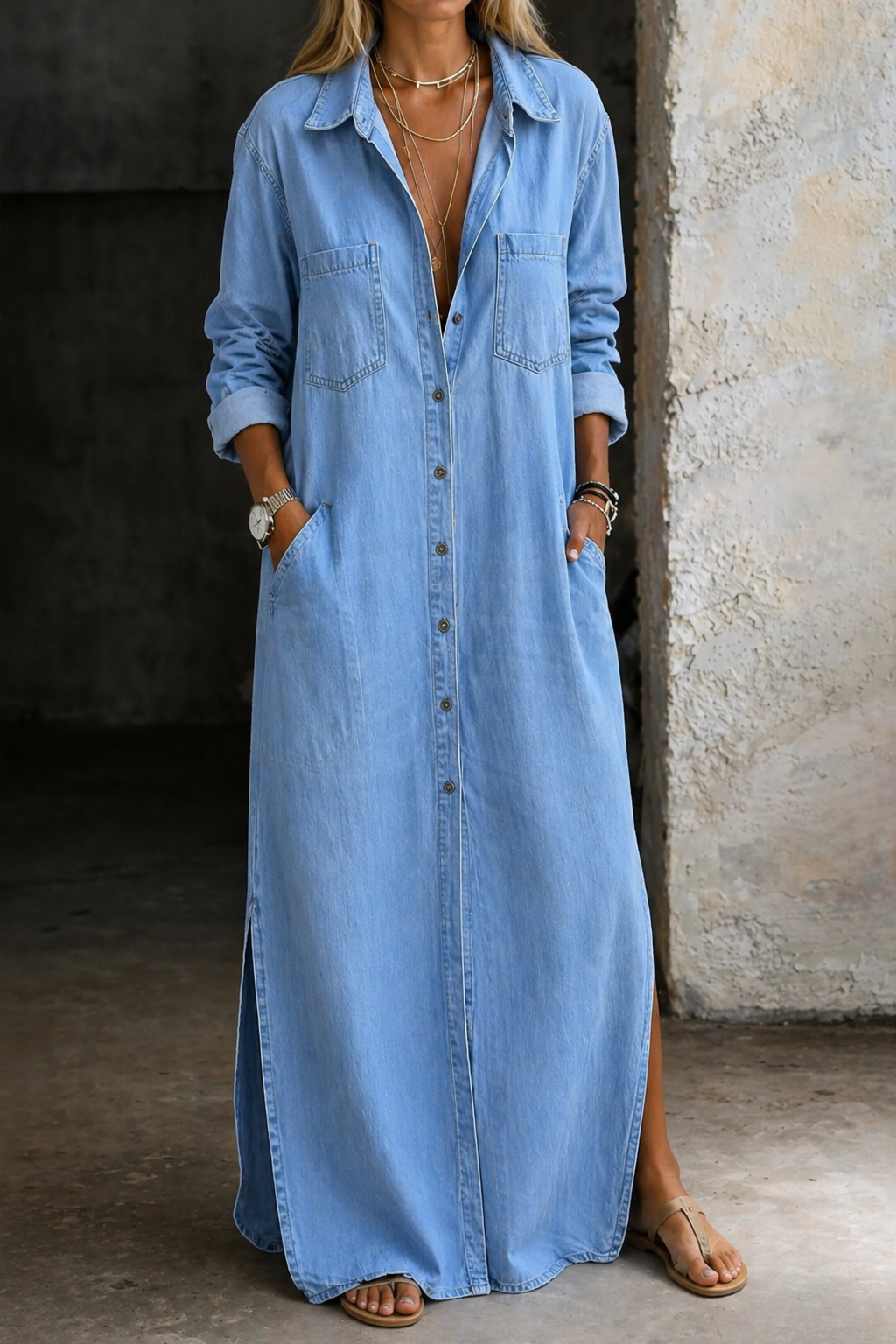 Barbara | Spijkeren maxi-jurk voor dames - Lichtblauw