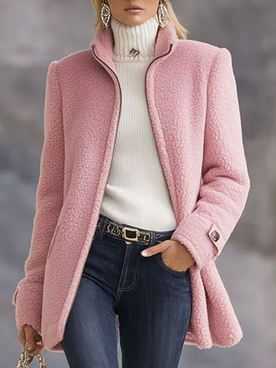 Barbara | Teddy jas voor dames met opstaande kraag - Roze