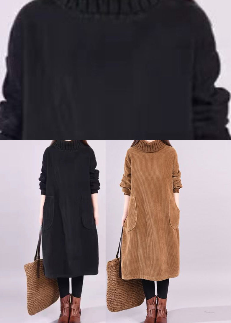 Berber | Corduroy jurk met col voor dames - Zwart