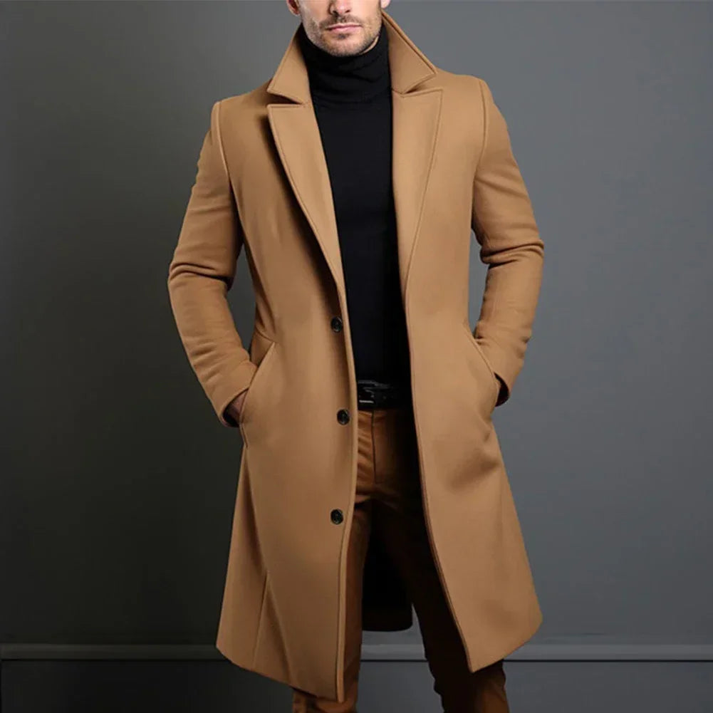 Boaz | Klassieke lange mantel voor heren - khaki