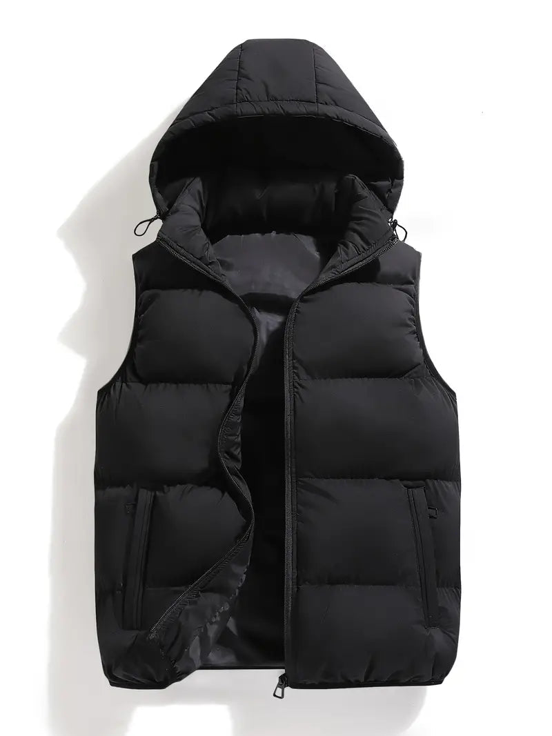 Bram | Gewatteerde bodywarmer met capuchon voor heren - Zwart