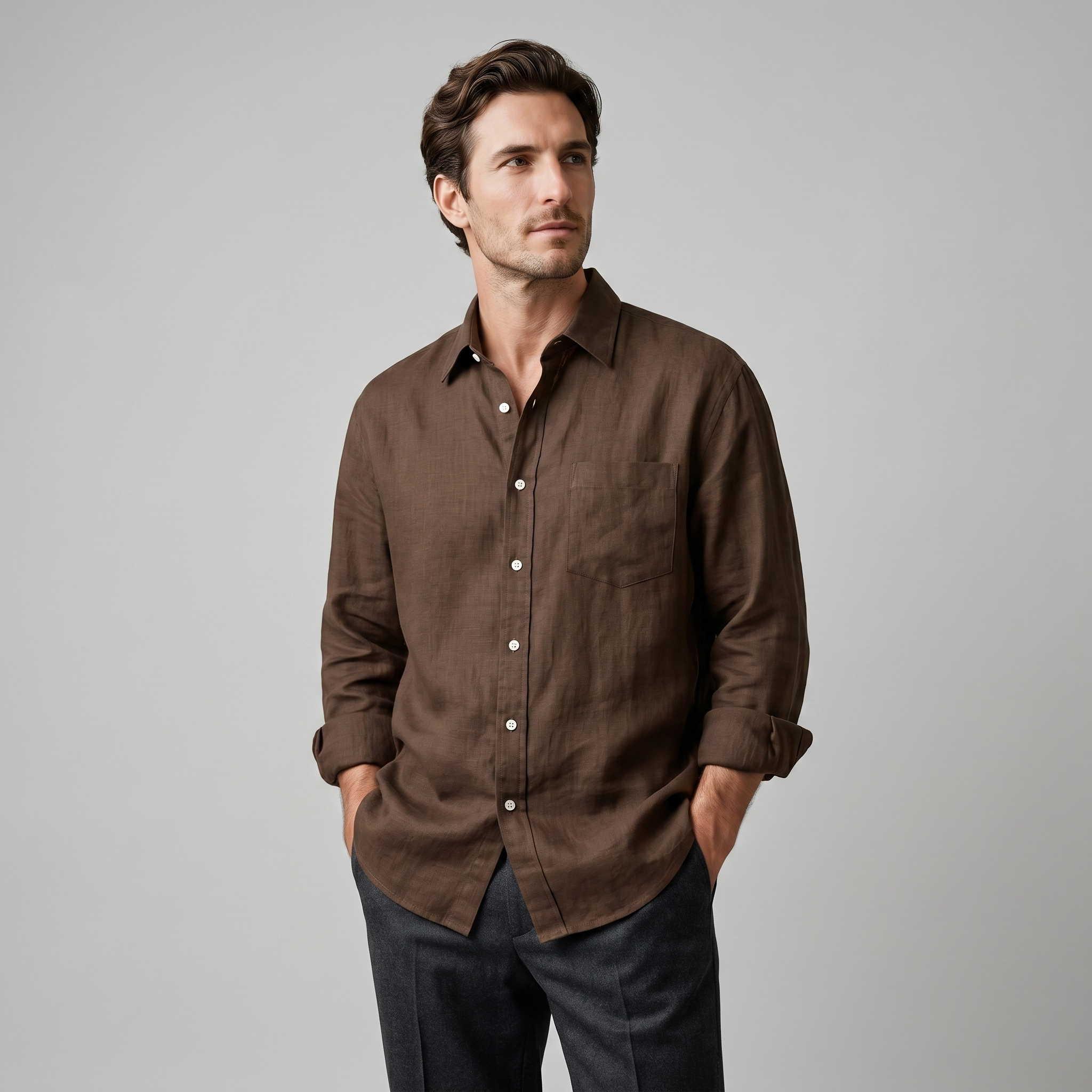 Bram | Oversized overhemd voor heren - Bruin