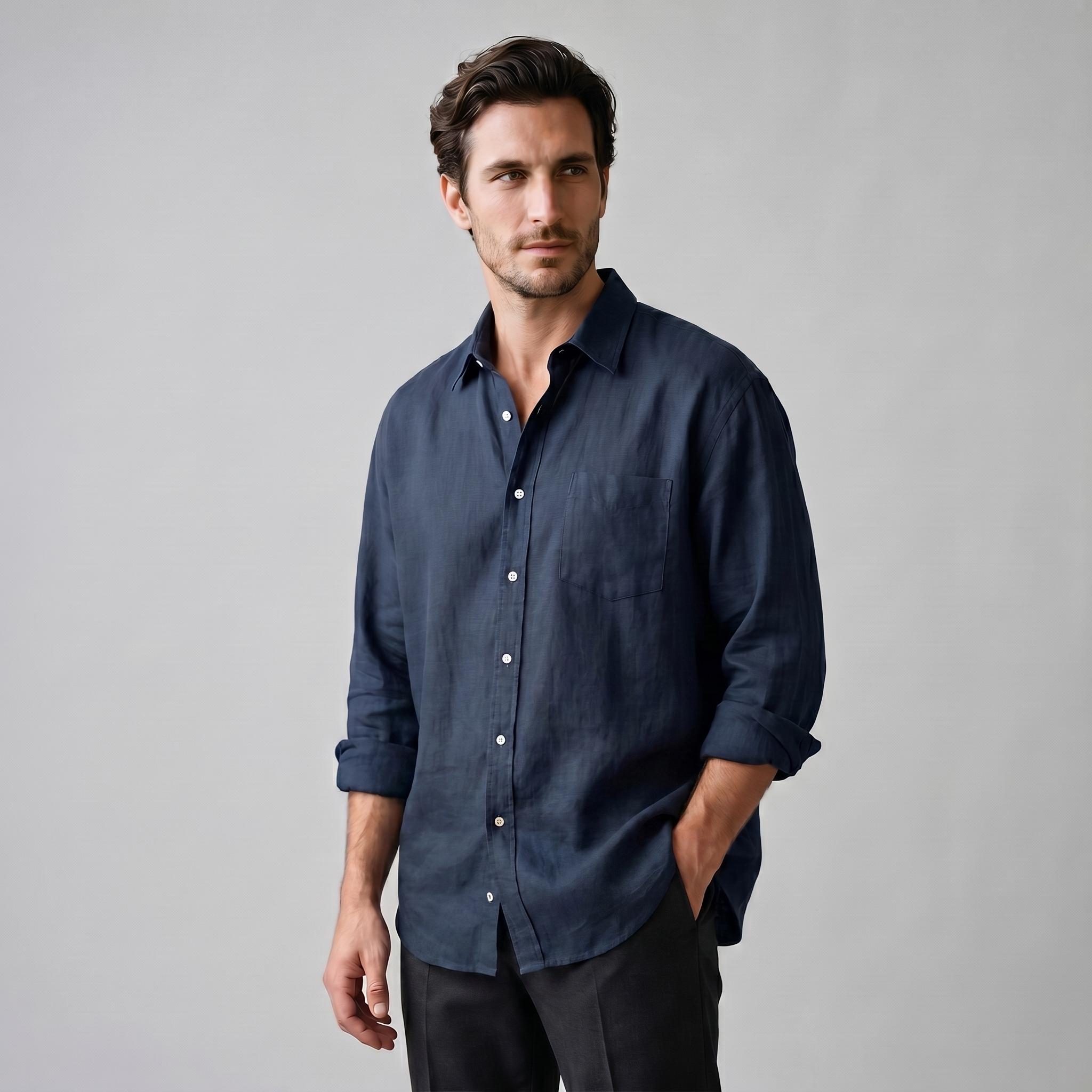 Bram | Oversized overhemd voor heren - Marineblauw