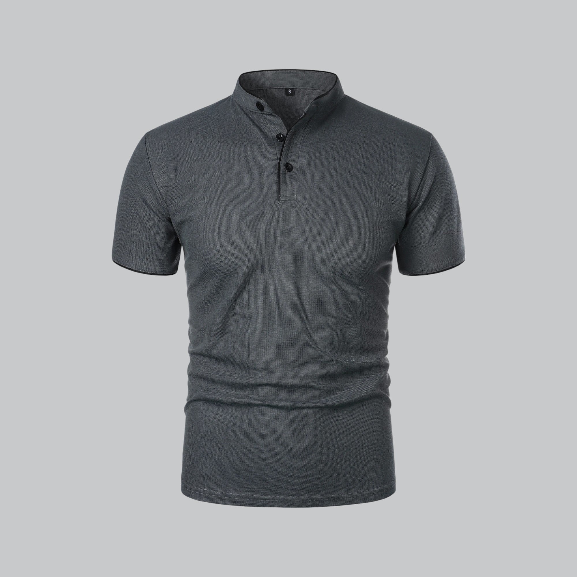 Casper | Poloshirt zonder kraag voor heren, korte mouw - donkergrijs
