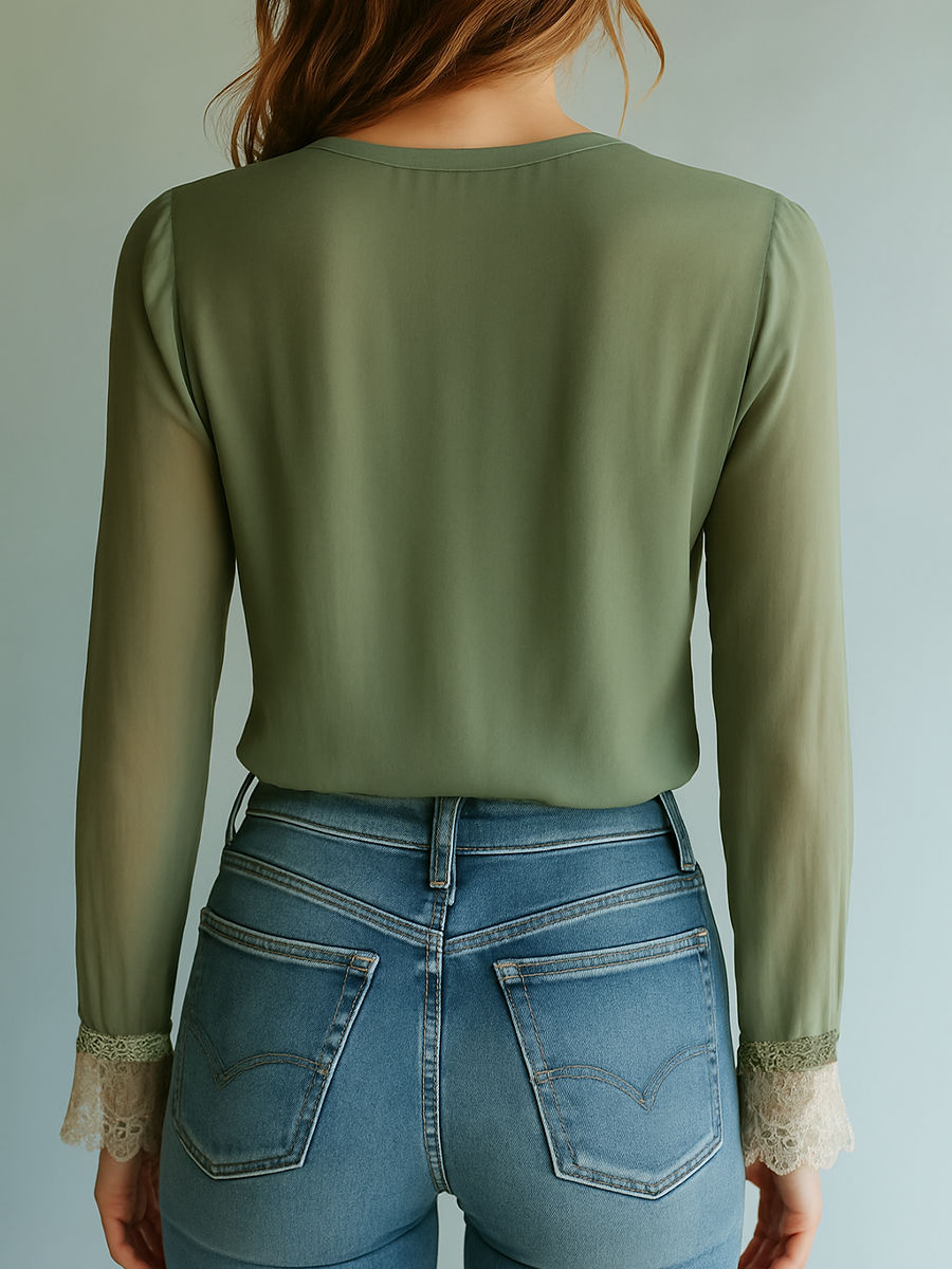 Claudia | Kanten blouse voor dames met bloemen en V-hals - view 2