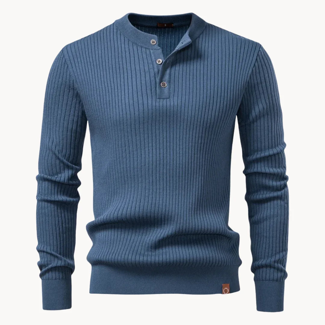Daan | Gebreide herentrui met knoopsluiting - Blauw