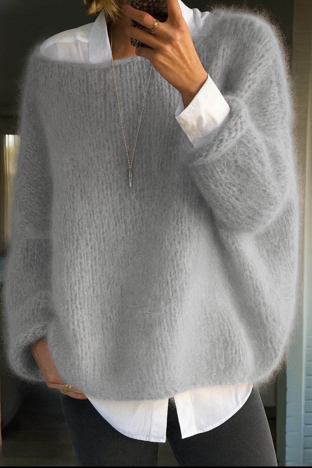 Daniëlle | Oversized gebreide trui voor dames - Grijs