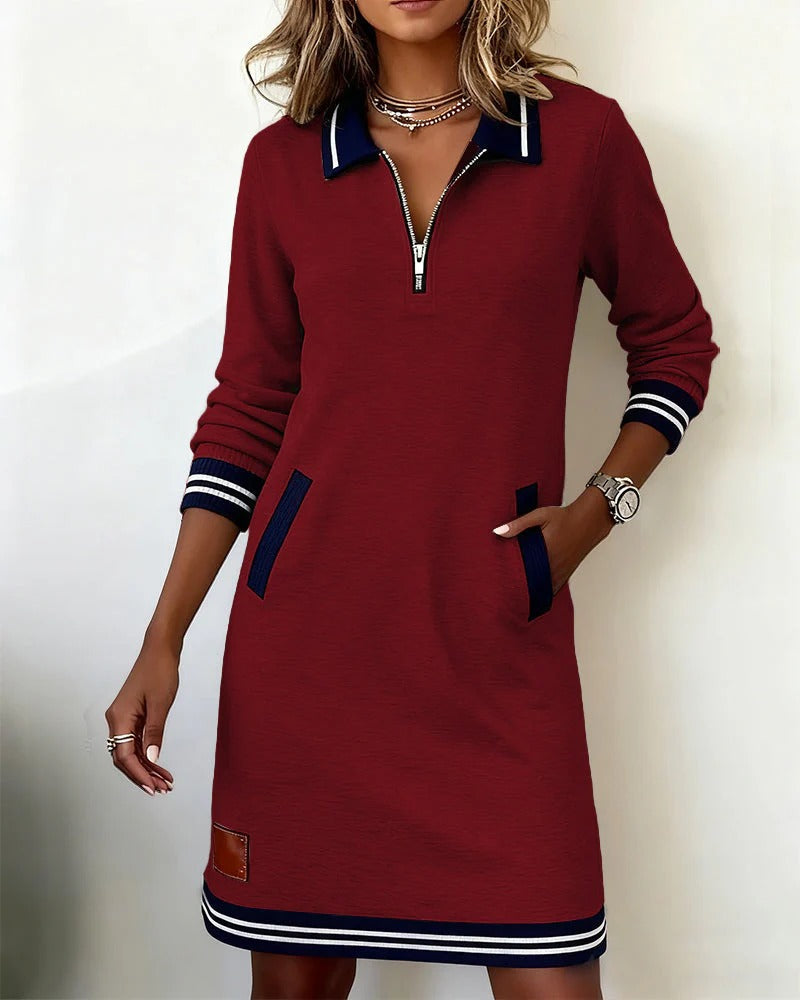 Diana | Jurk met kraag en lange mouwen - Rood
