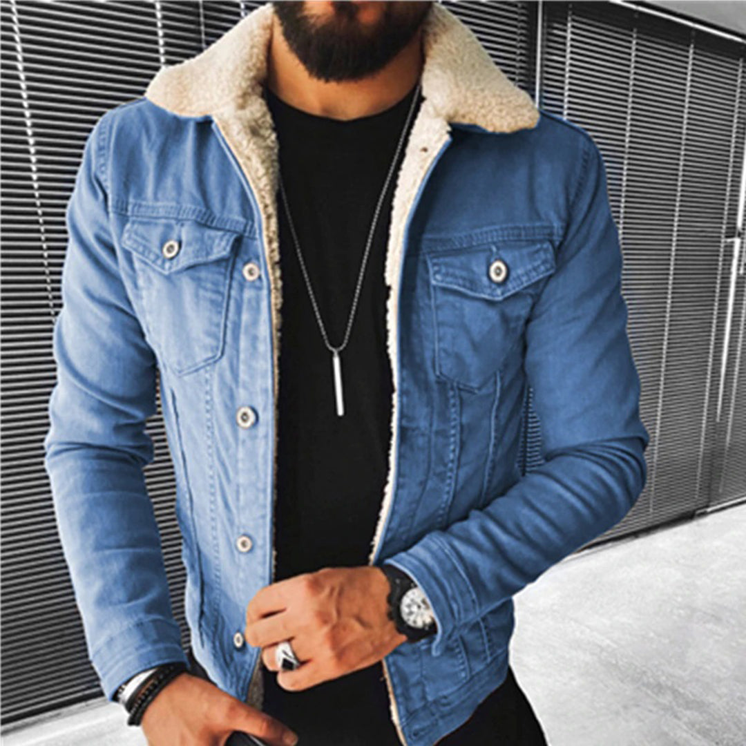 Dirk | Denim jas met teddy voering voor heren - Blauw