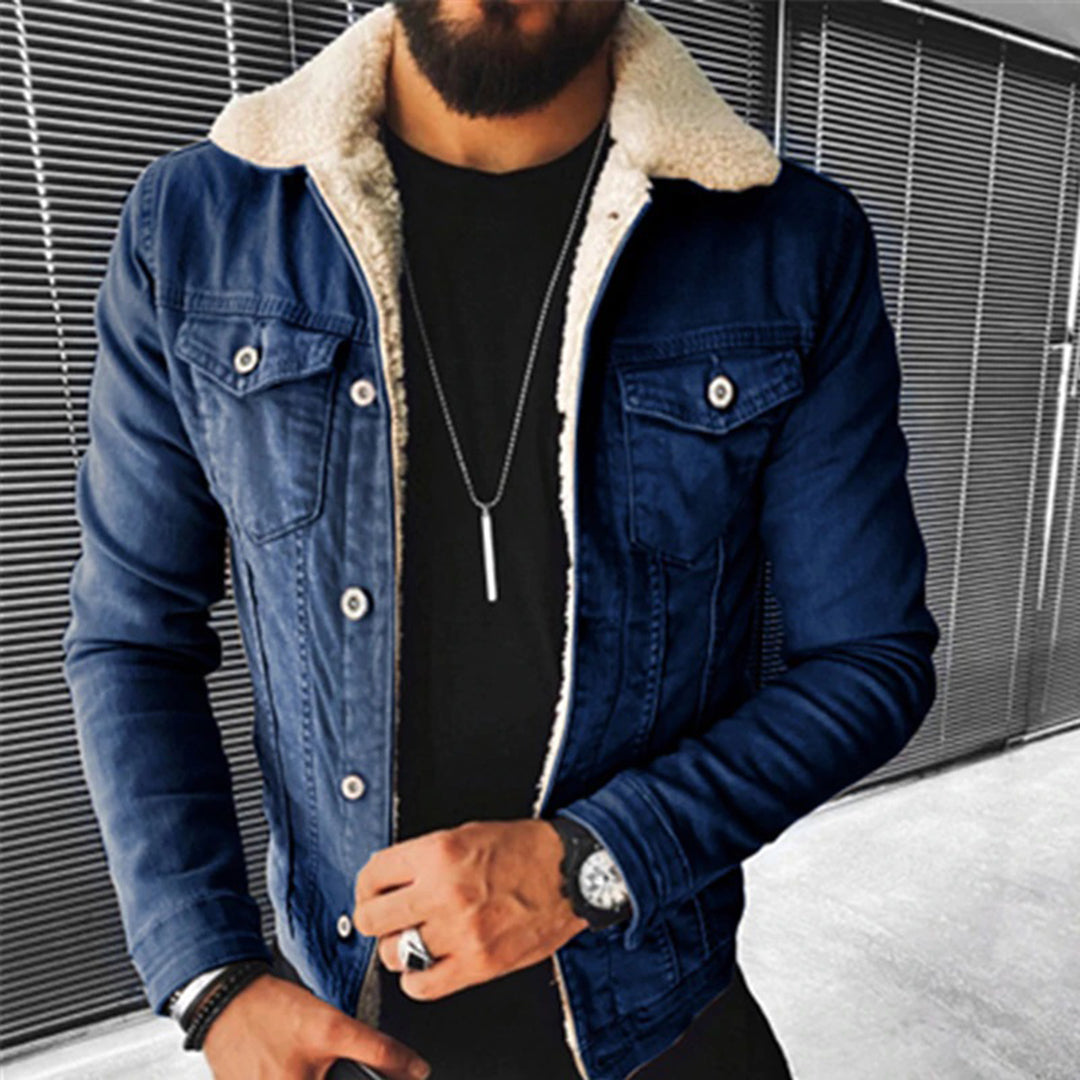 Dirk | Denim jas met teddy voering voor heren - Donkerblauw
