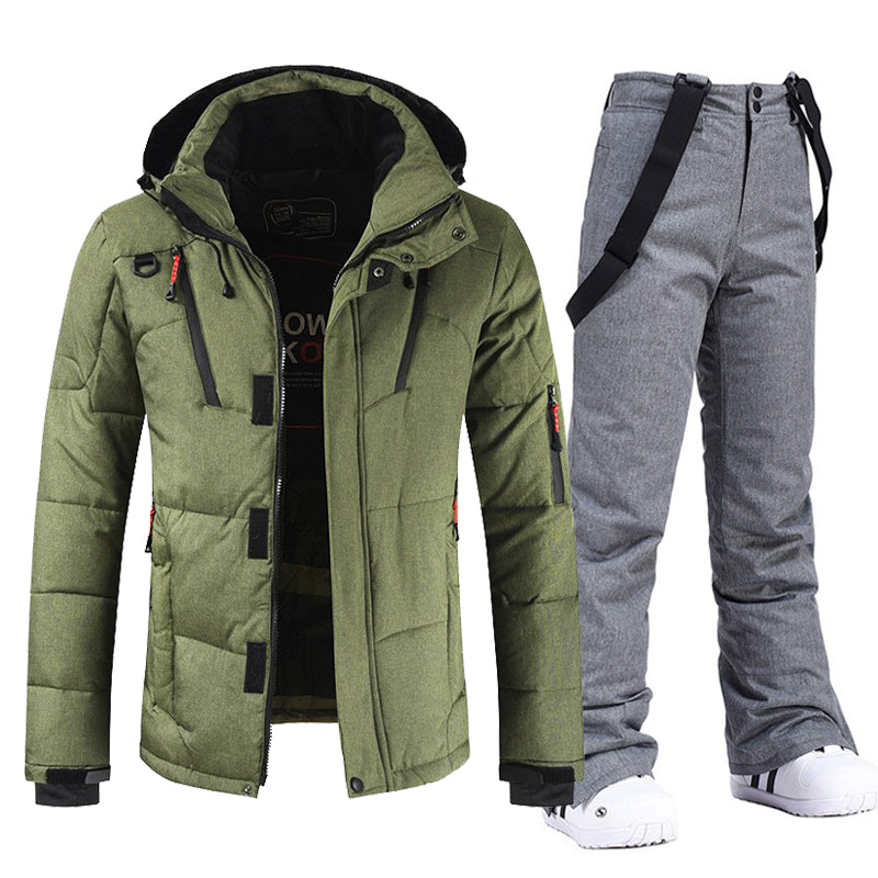 Douwe | Skipak heren met winterjack en skibroek - Legergroen en grijs
