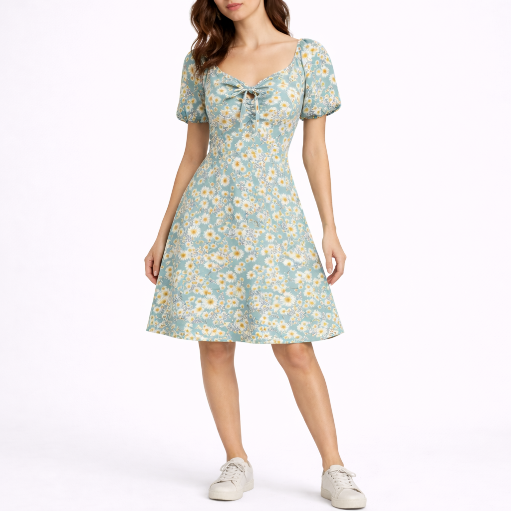 Emma | Bloemen midi jurk voor dames - Lichtgroen