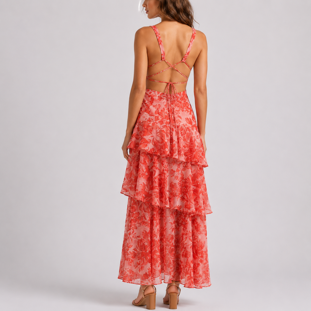 Emma | Maxi jurk met bloemen en open rug - view 4