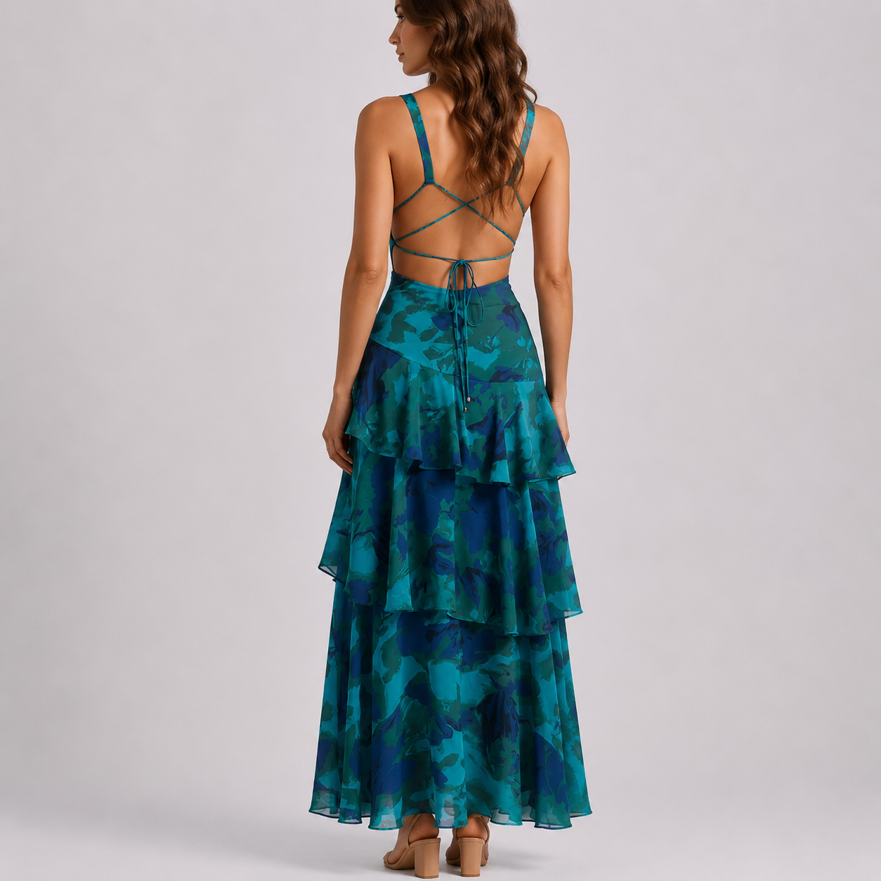 Emma | Maxi jurk met bloemen en open rug - view 5