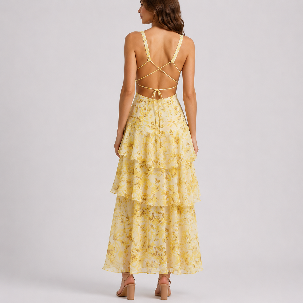 Emma | Maxi jurk met bloemen en open rug - view 6