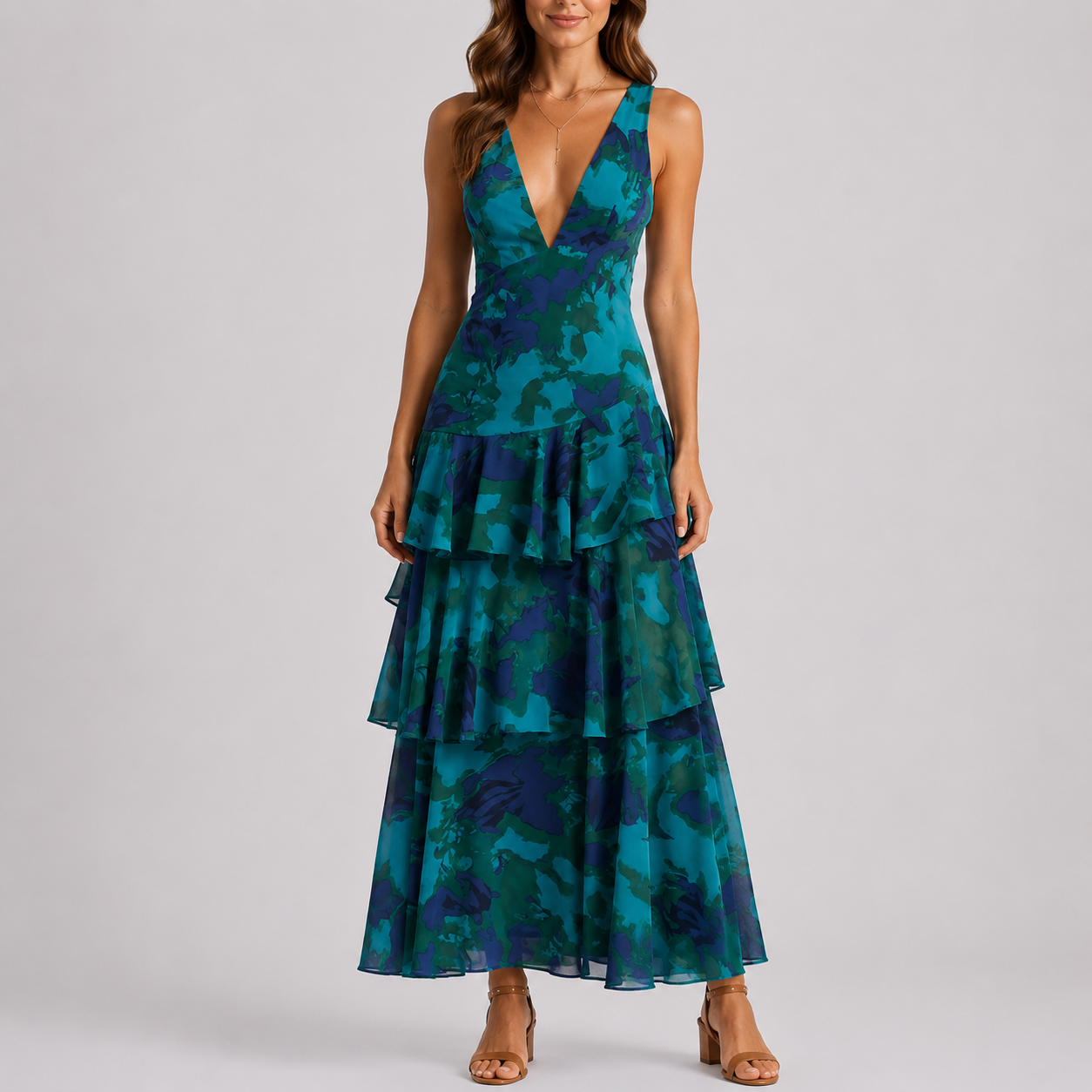 Emma | Maxi jurk met bloemen en open rug - Blauw
