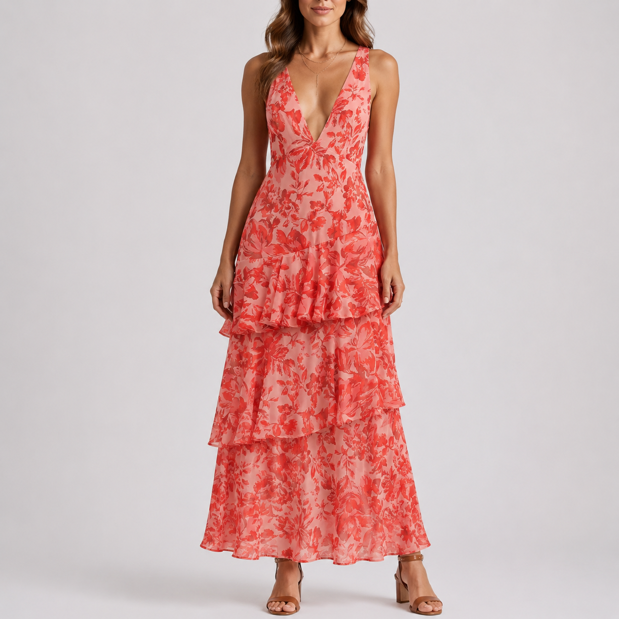Emma | Maxi jurk met bloemen en open rug - Rood
