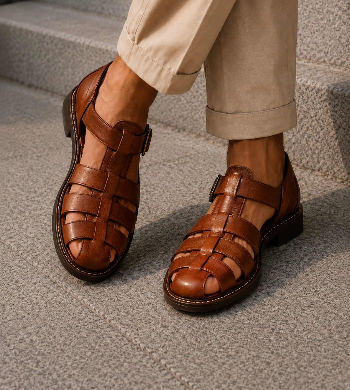 Erik | Leren herensandalen met dichte neus - view 9