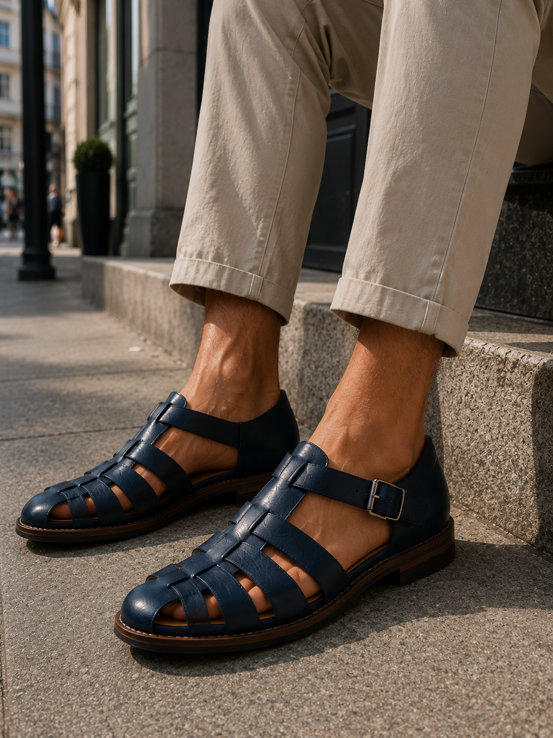 Erik | Leren herensandalen met dichte neus - Blauw