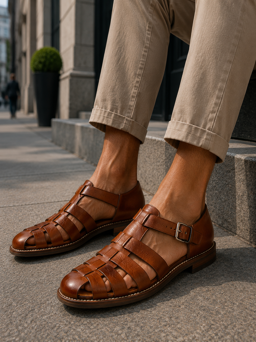 Erik | Leren herensandalen met dichte neus - Bruin