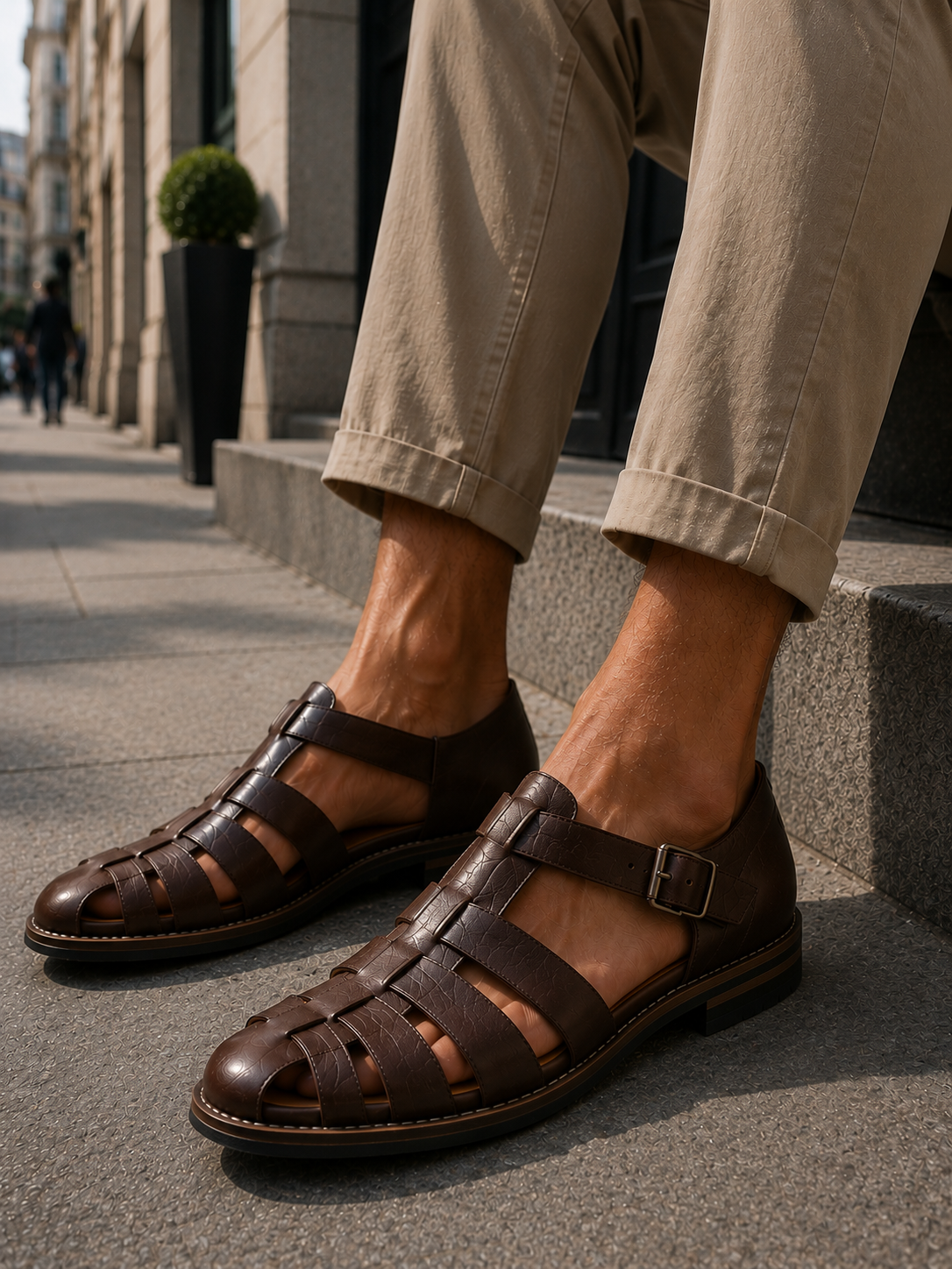 Erik | Leren herensandalen met dichte neus - Donkerbruin