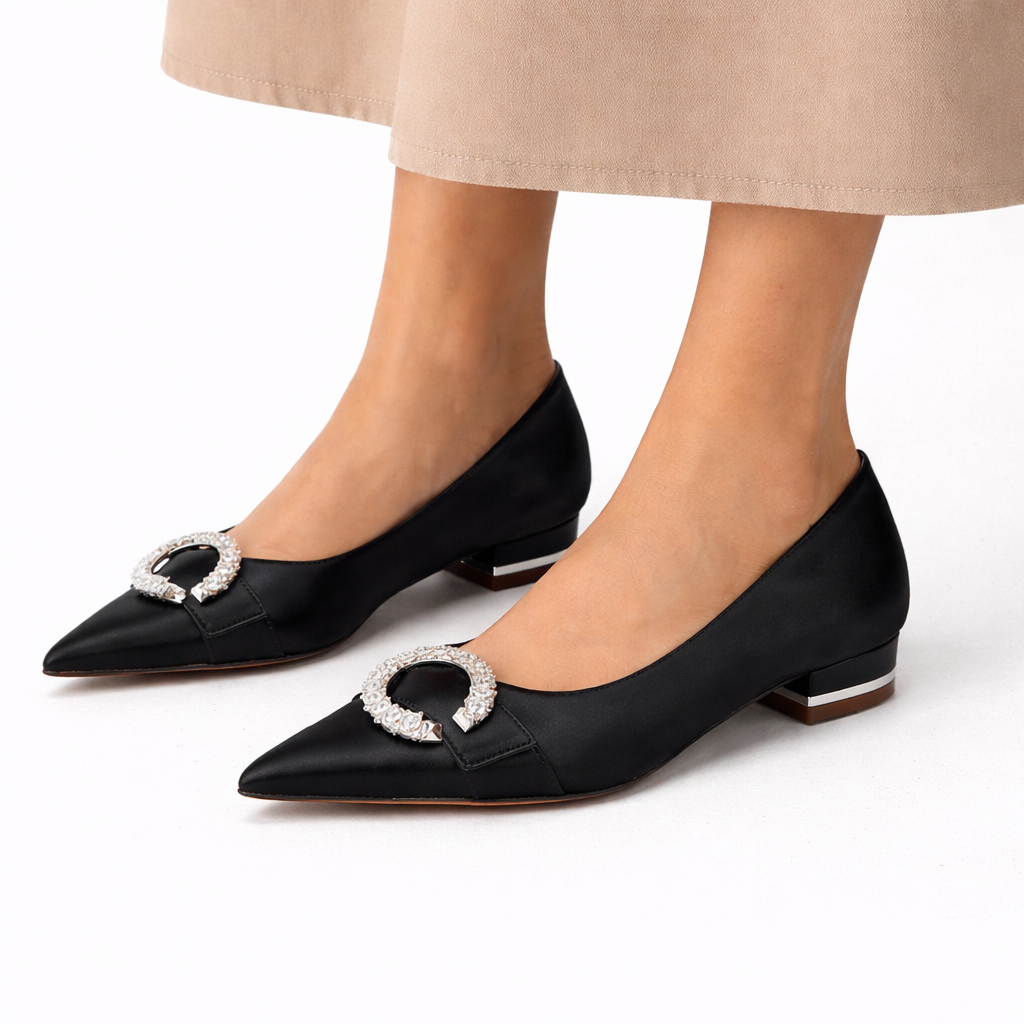 Esmee | Satijnen bruidsschoenen voor dames - Zwart
