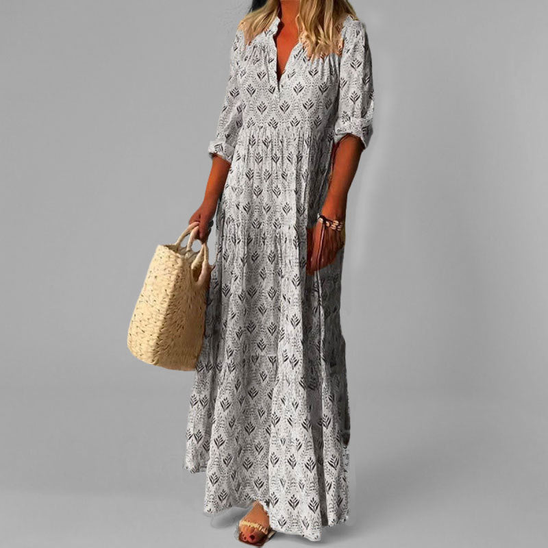 Esther | Vintage maxi-jurk met V-hals - Grijs
