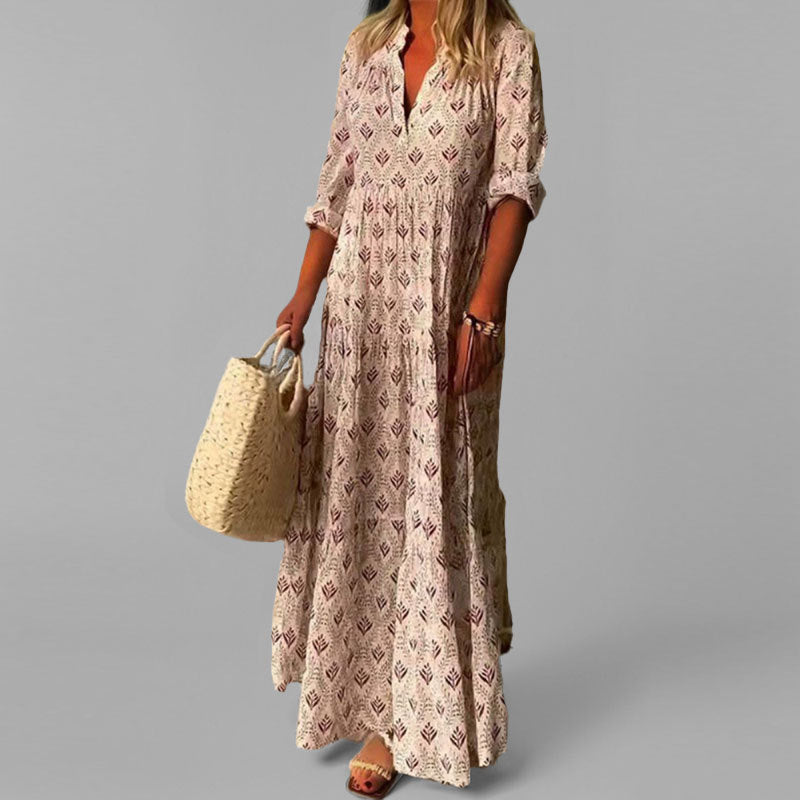 Esther | Vintage maxi-jurk met V-hals - Roze