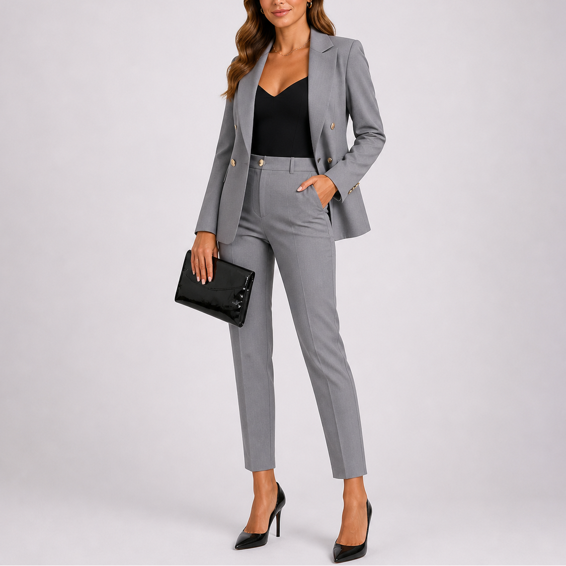 Eva | Getailleerd broekpak voor dames - Grijs