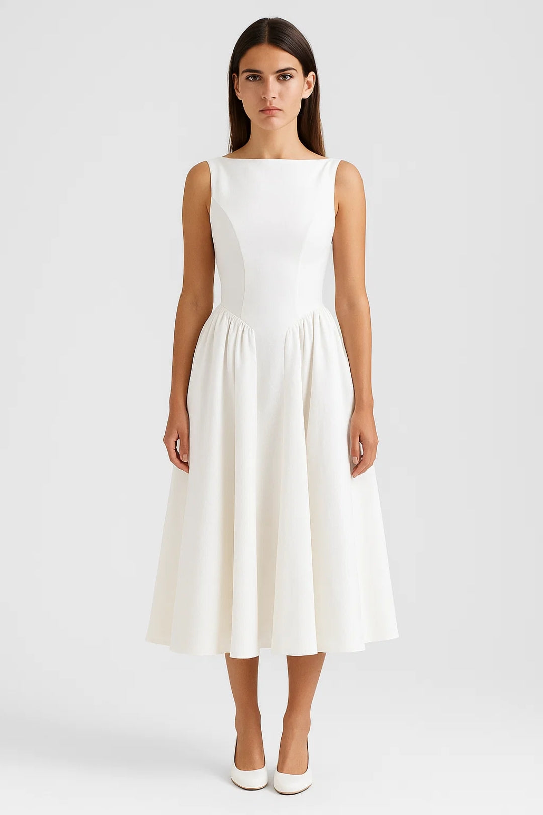 Eva | Midi jurk dames met open rug - Wit