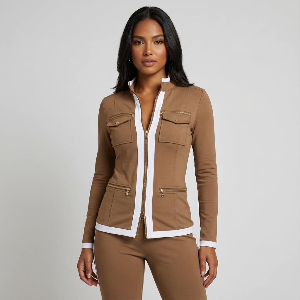 Eveline | Dames 2-delige set met ritsjack en broek - Bruin