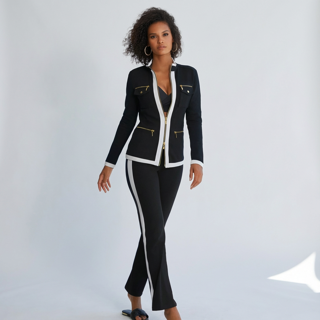 Eveline | Dames 2-delige set met ritsjack en broek - Zwart