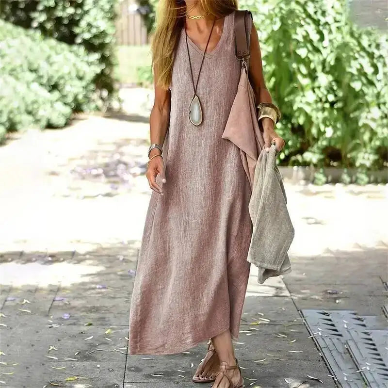 Evi | Mouwloze maxi jurk voor dames - Oudroze