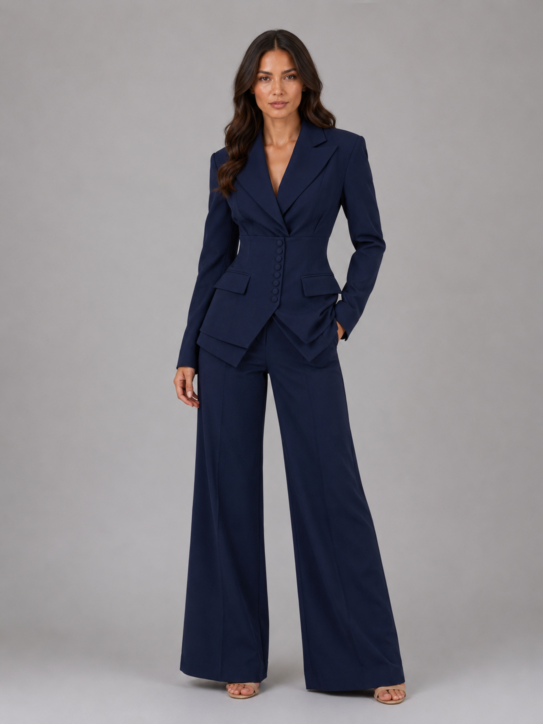 Famke | Getailleerd broekpak voor dames - Marineblauw
