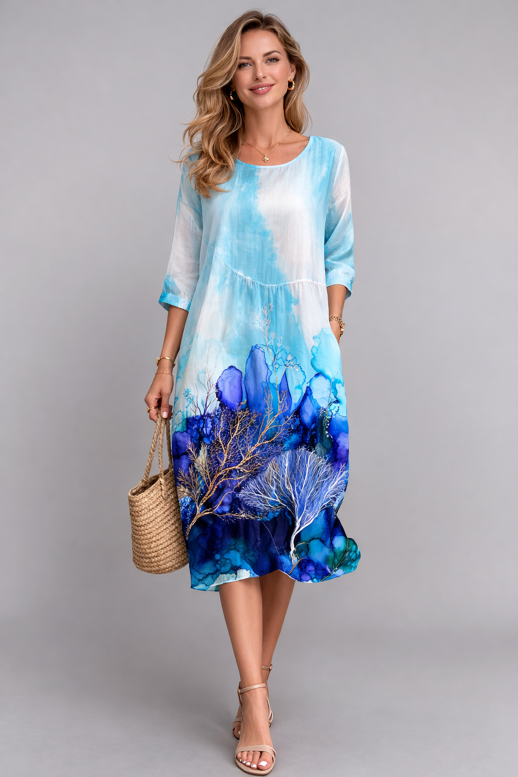Fay | Midi jurk met bloemenprint voor dames - Donkerblauw