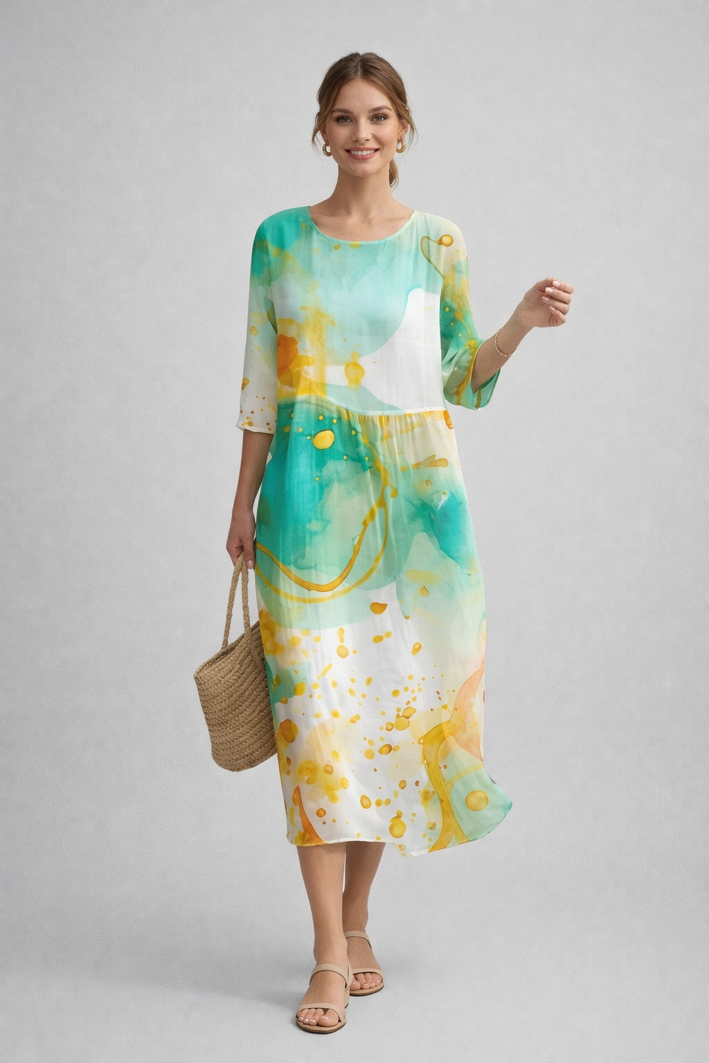 Fay | Midi jurk met bloemenprint voor dames - Groen