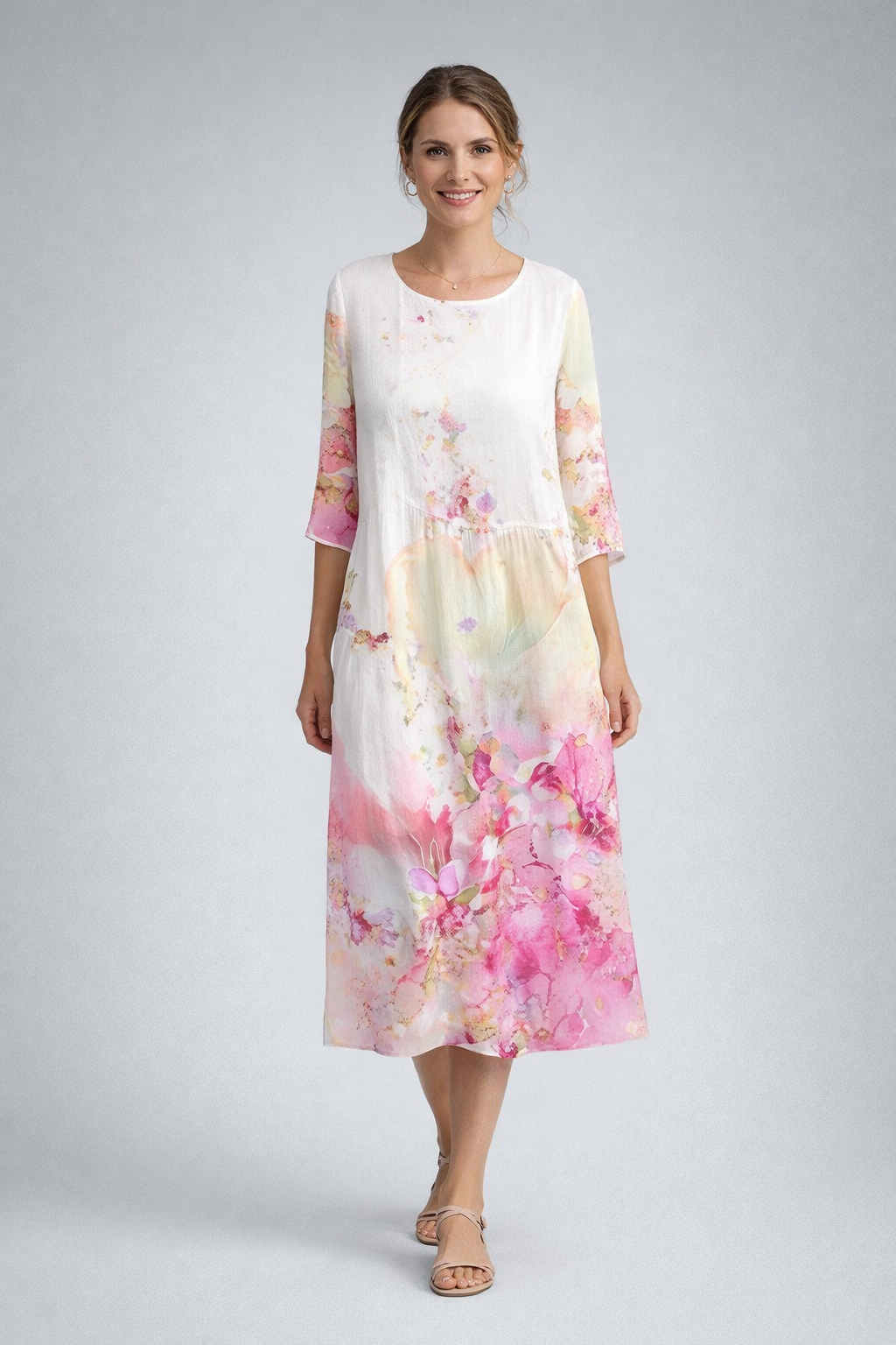 Fay | Midi jurk met bloemenprint voor dames - Lichtroze
