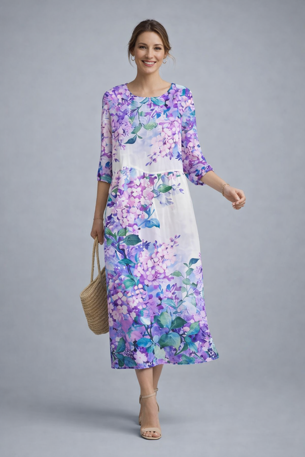 Fay | Midi jurk met bloemenprint voor dames - Paars