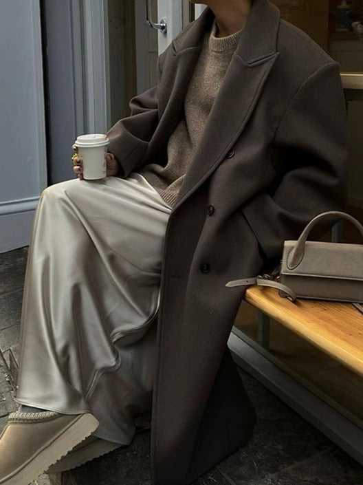 Fay | Oversized lange mantel voor dames - Bruin