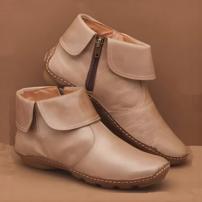 Femke | Enkellaarsjes met rits voor dames - Beige