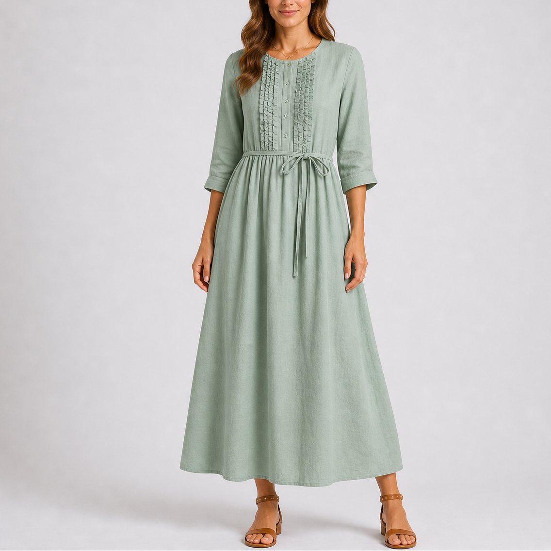 Fenna | Midi zomerjurk voor dames met striktaille - Groen