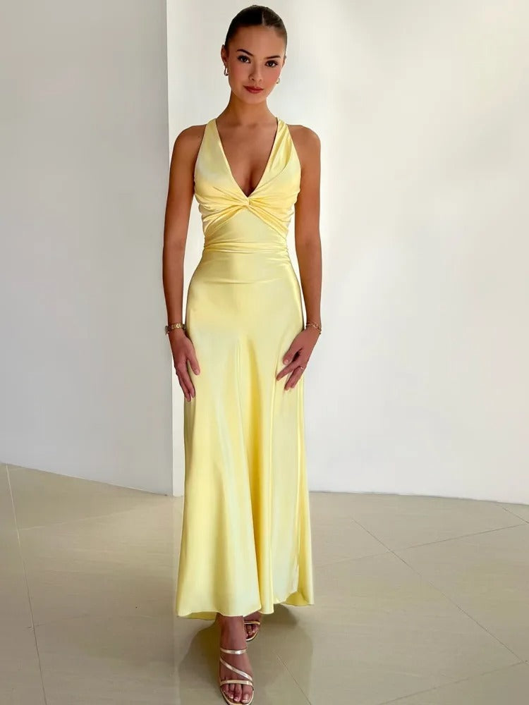 Jurk_Dames_Maxi_Zomer_Butter_Yellow_V-Hals_Victoria_Mae