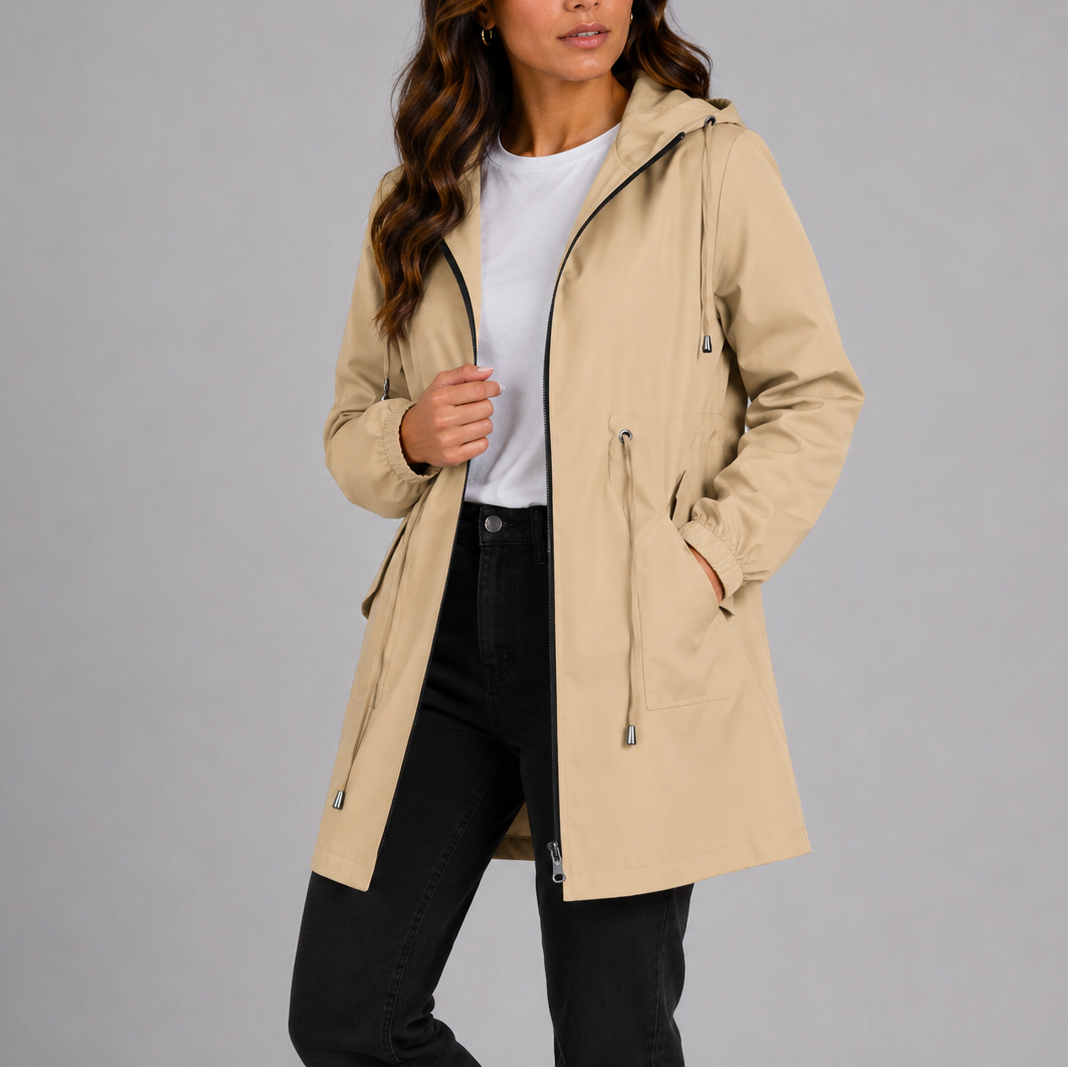 Fleur | Lichtgewicht regenjas met capuchon voor dames - Beige