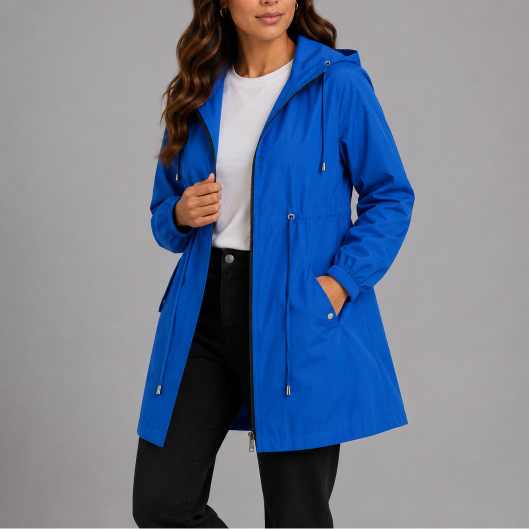 Fleur | Lichtgewicht regenjas met capuchon voor dames - Blauw